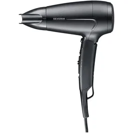 Severin HT 0159 - Sèche-cheveux de voyage compact 1600 W - Poignée pliable avec diffuseur - Noir - Multi-voltage (110/240V)