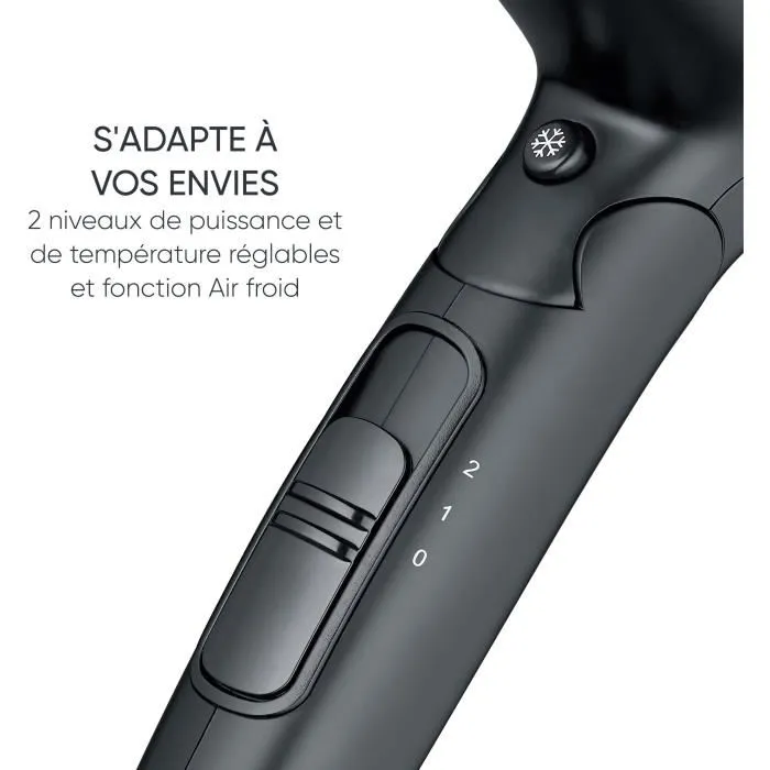 Severin HT 0159 - Sèche-cheveux de voyage compact 1600 W - Poignée pliable avec diffuseur - Noir - Multi-voltage (110/240V)