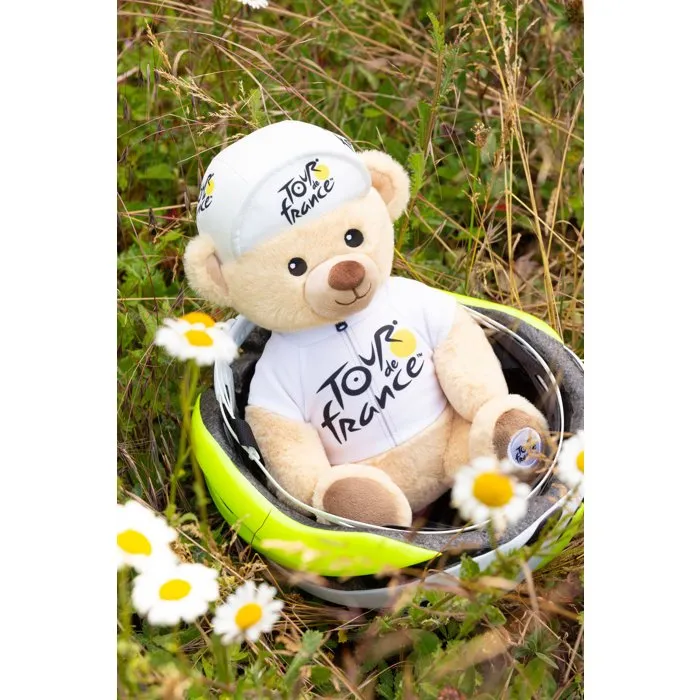 Gipsy Toys - Peluche Officielle Tour de France - Ours en Maillot et Casquette 'Meilleur Jeune Vainqueur' Blanc - 24 cm