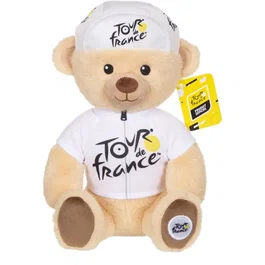 Gipsy Toys - Peluche Officielle Tour de France - Ours en Maillot et Casquette 'Meilleur Jeune Vainqueur' Blanc - 24 cm