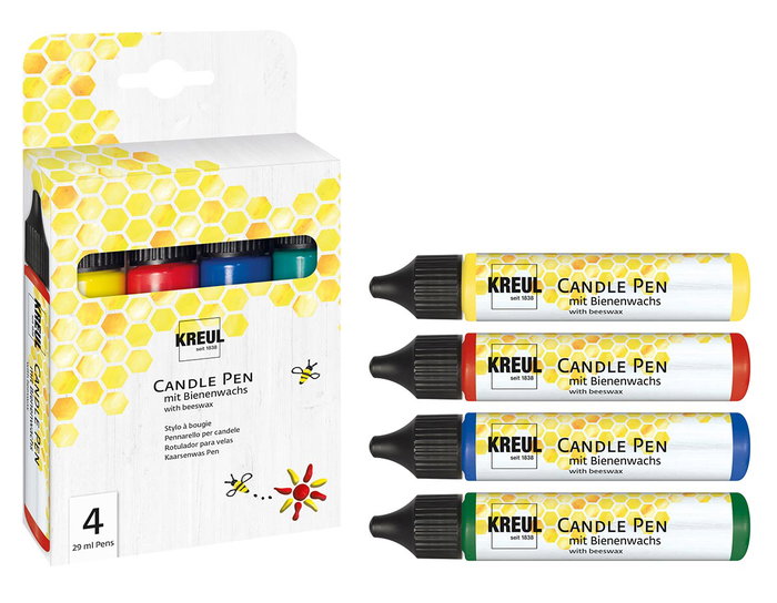 Kreul Set de 4 feutres de peinture pour bougies, couleurs de base