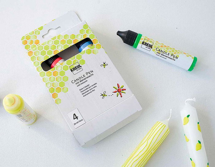 Kreul Set de 4 feutres de peinture pour bougies, couleurs de base