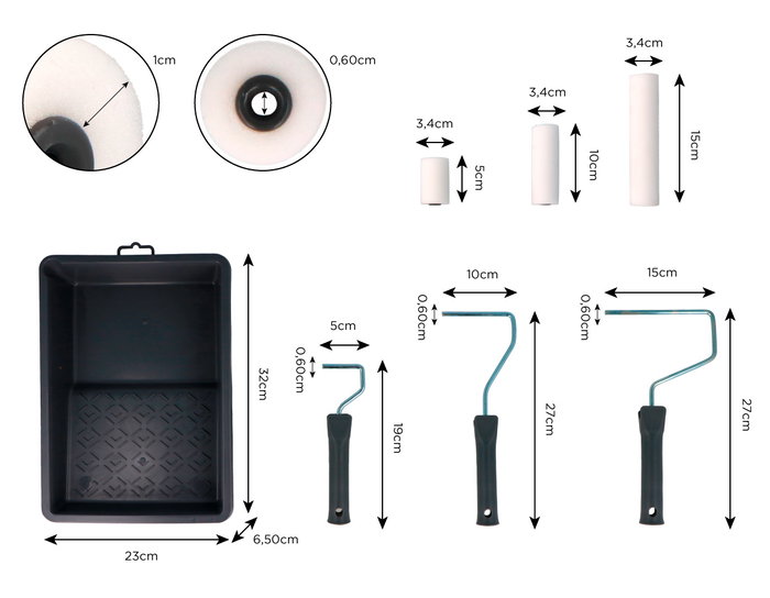 Innspiro Set de 3 rouleaux en mousse de 5, 10 et 15 cm avec bac