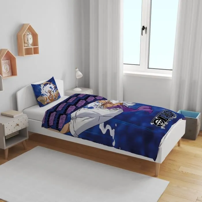 One Piece - Parure de lit réversible Luffy Gear - Bleu - Microfibre - Housse de couette 140x200 cm + Taie d'oreiller 63x63 cm - License officielle