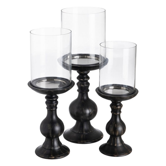 BigBuy Home Bougeoir Noir Bois Verre 18 x 18 x 47 cm BigBuy Home Bougeoir Noir Bois Verre 18 x 18 x 47 cm