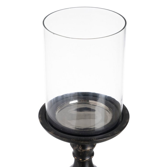 BigBuy Home Bougeoir Noir Bois Verre 18 x 18 x 47 cm BigBuy Home Bougeoir Noir Bois Verre 18 x 18 x 47 cm