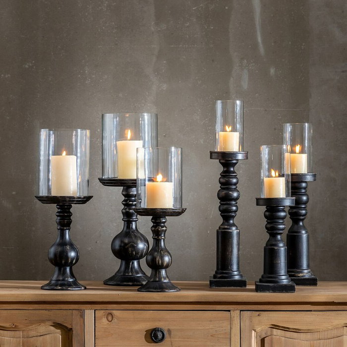 BigBuy Home Bougeoir Noir Bois Verre 18 x 18 x 47 cm BigBuy Home Bougeoir Noir Bois Verre 18 x 18 x 47 cm