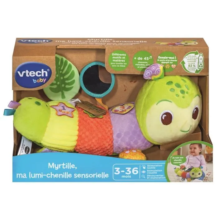 Vtech Baby Myrtille, ma lumi-chenille sensorielle en plastique recyclé, 3-36 mois