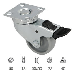 WOLFPACK LINEA PROFESIONAL Rueda Domestica Ø 50 mm avec Plaque 50x50 mm et Frein