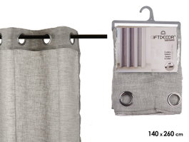 Giftdecor Rideau 140x260 cm Gris 100% Polyester avec 8 Anneaux (Set de 6)