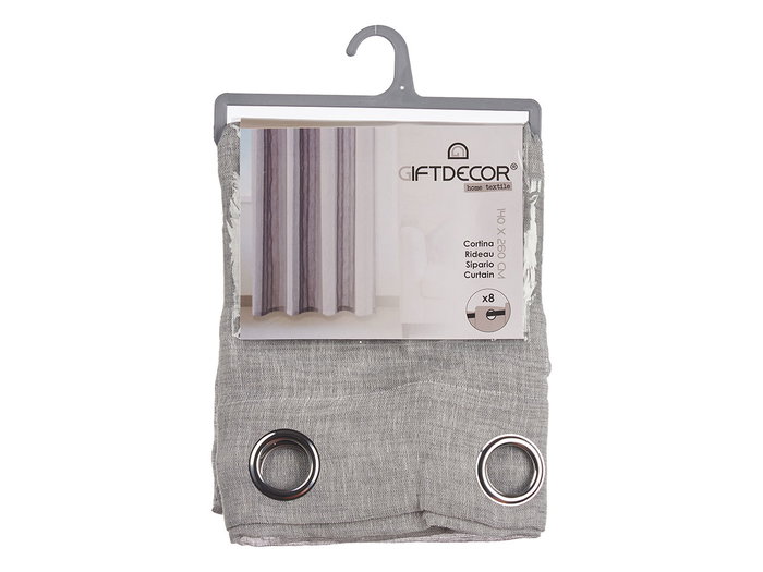 Giftdecor Rideau 140x260 cm Gris 100% Polyester avec 8 Anneaux (Set de 6)