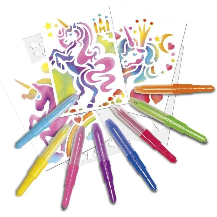 Lansay Set d'activités Chevaux Fantastiques BLOPENS - Kit créatif effet aérographe avec 8 Blopens, 6 pochoirs et 6 feuilles pour enfant à partir de 5 ans