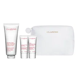 Clarins Coffret Soins Hydratants avec Lait Corps, Crème Mains et Gommage