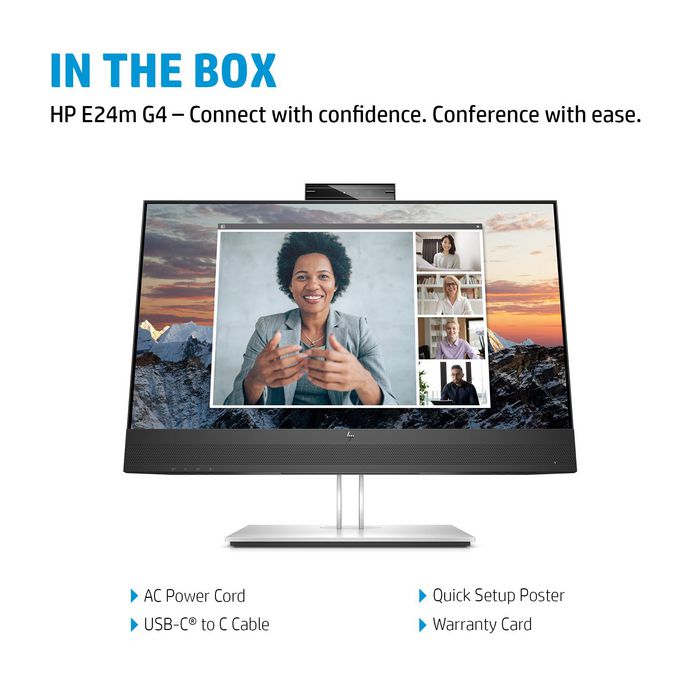 HP E24m G4 - Écran conférence USB-C FHD 24" avec webcam 5 Mpx rétractable, micros, haut-parleurs et charge 65 W - Certifié Zoom