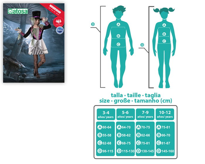 Déguisement Halloween Sombrerera Loca Enfant Fille 3-4 Ans - Ensemble Vestido et Sombrero, Thématique Alice au Pays des Merveilles