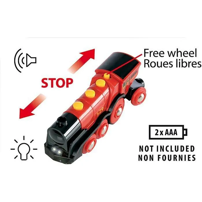 BRIO 33592 Locomotive à Piles Rouge Puissante - Circuit de Train en Bois - Jouet pour Enfants Dès 3 Ans