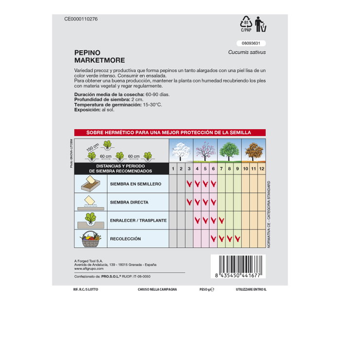 SATURNIA Graines de Concombre Marketmore (5g) SATURNIA Graines de Concombre Marketmore (5g)