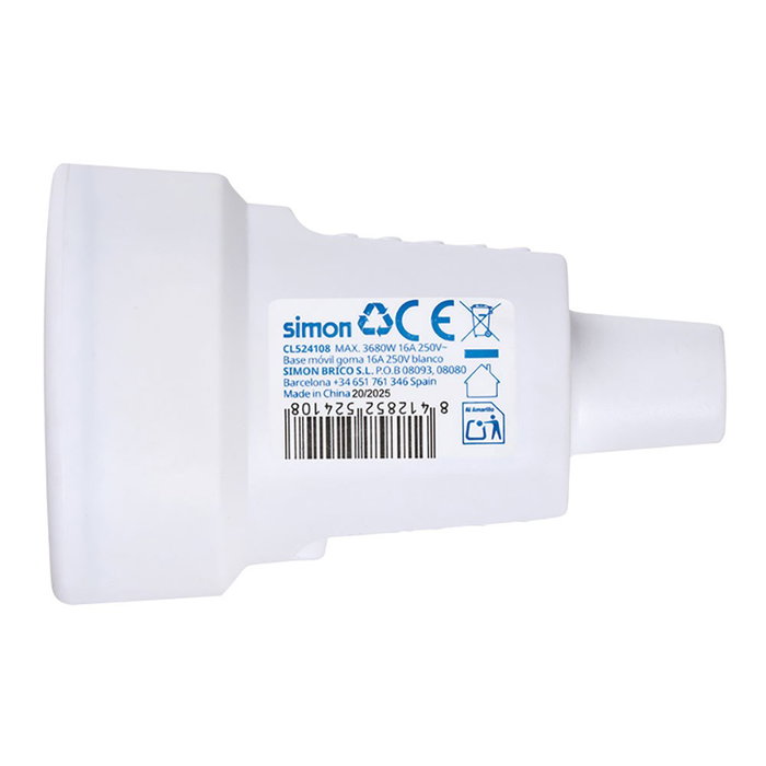 Simon Base aérienne Schuko en gomme blanche avec sortie de câble droite, 16A 250V~