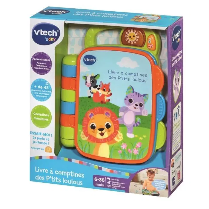VTech Baby Livre Comptines des P'tits Loulous - Livre musical et interactif éducatif pour bébé de 6 à 36 mois avec 4 chansons et pages tournantes