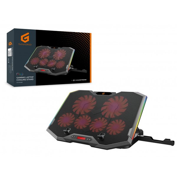 Conceptronic Thyia01B Support Refroidissement Portable RGB 6 Ventilateurs USB jusqu'à 17 Pouces Gris