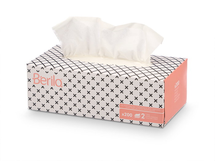 BERILO Boîte de 200 mouchoirs 2 couches, lot de 24