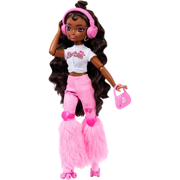 Barbie Dream Besties, poupée Brooklyn Skate Party articulée avec accessoires, vêtements et patins à roulettes, Jfx97 Mattel