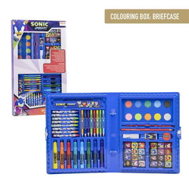 Sonic Prime - Set de Papeterie Coloriable (Bloc, Stylos) - Taille: 26.7x45.3x3 cm
