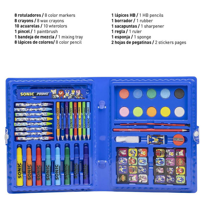 Sonic Prime - Set de Papeterie Coloriable (Bloc, Stylos) - Taille: 26.7x45.3x3 cm