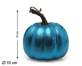 Citrouille métallique bleue de 10 cm avec tige de 12 cm pour décoration d'Halloween