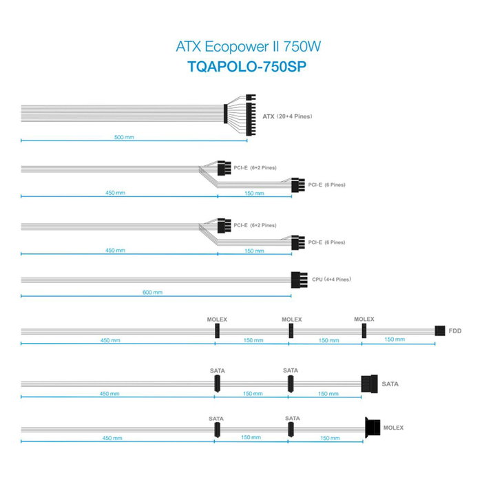 Bloc d’Alimentation TooQ TQAPOLO-750SP ATX 750 W CE - RoHS