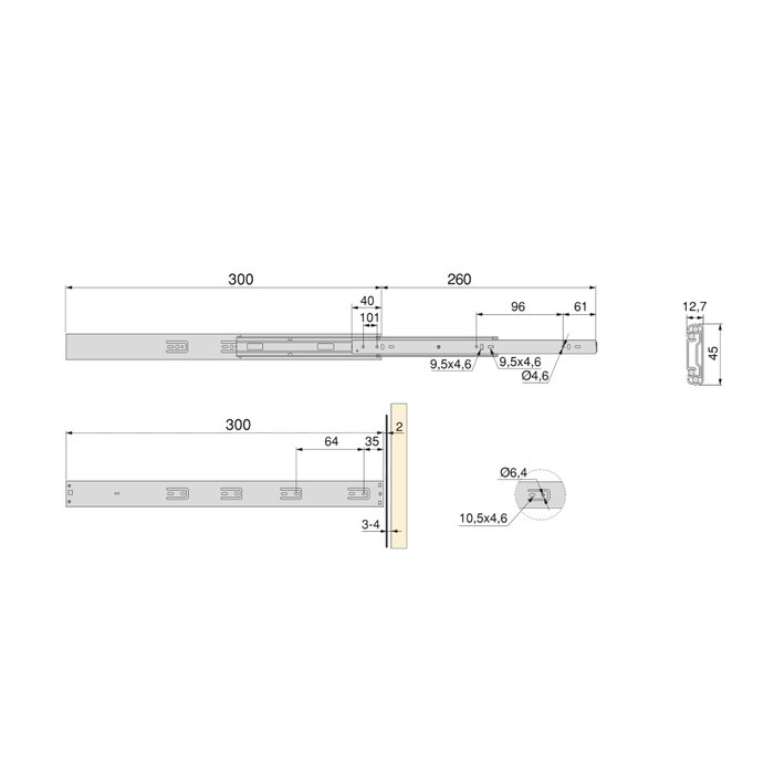 Emuca Lot de 5 jeux de coulisses pour tiroirs, roulement à billes, hauteur 45mm, profondeur 300mm, à sortie totale, avec push, fermeture amortie, zingué