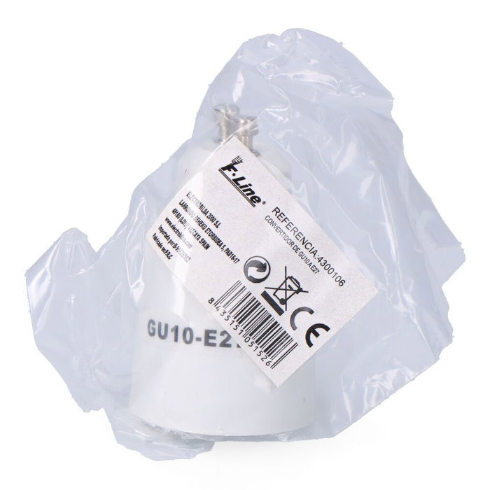 F-Line Convertisseur de culot GU10 vers E27, blanc, Ø35 x 58 mm, 2A 230V, rétracté F-Line Convertisseur de culot GU10 vers E27, blanc, Ø35 x 58 mm, 2A 230V, rétracté