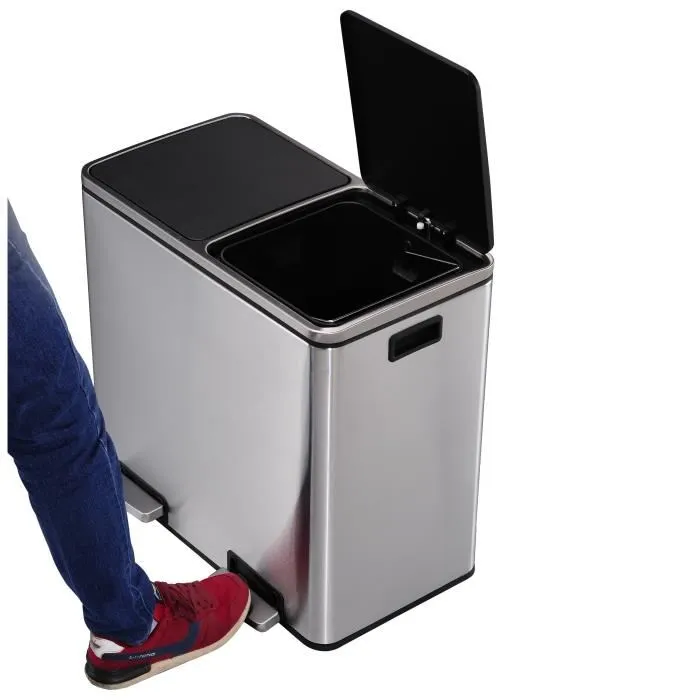 Kitchen Move MAJOR - Poubelle de cuisine à pédale pour tri sélectif, 60 L (2x30 L), acier inoxydable brossé, dimensions 60x36x65 cm Kitchen Move MAJOR - Poubelle de cuisine à pédale pour tri sélectif, 60 L (2x30 L), acier inoxydable brossé, dimensions 60x36x65 cm