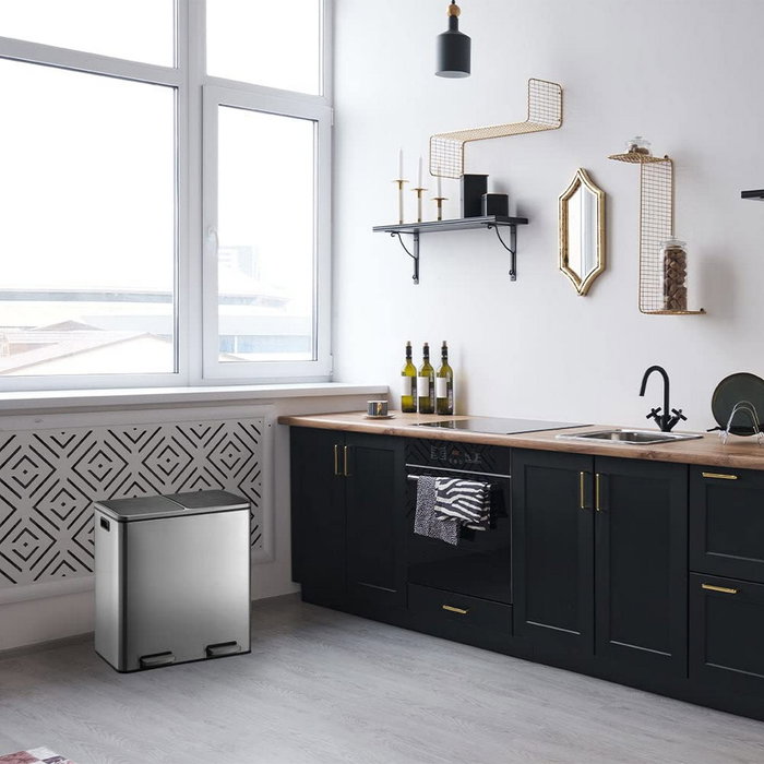 Kitchen Move Poubelle de Tri Sélectif MAJOR 60 L (2 x 30 L) en Acier Inox