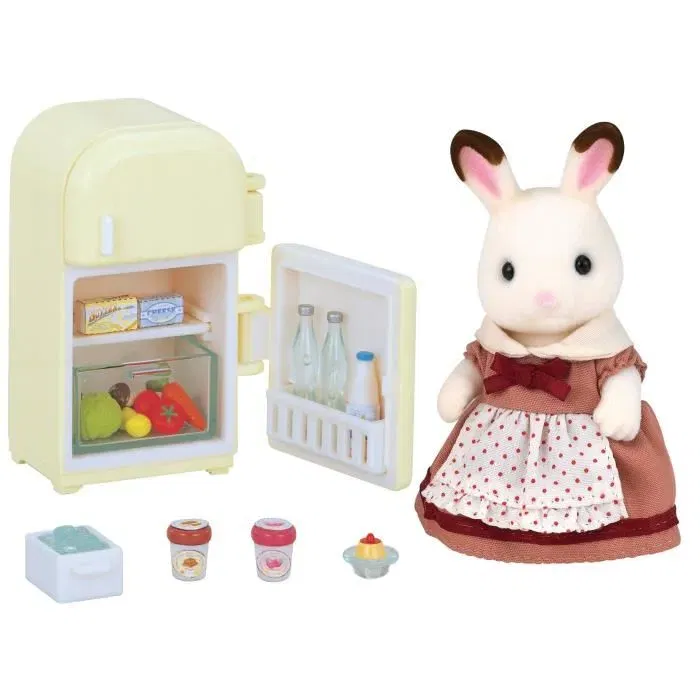 Sylvanian Families Set 5014 : Maman Lapin Chocolat avec Réfrigérateur et Accessoires - Figurine et Plus de 14 Accessoires pour Enfants Dès 3 Ans