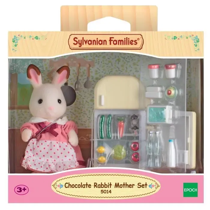 Sylvanian Families Set 5014 : Maman Lapin Chocolat avec Réfrigérateur et Accessoires - Figurine et Plus de 14 Accessoires pour Enfants Dès 3 Ans