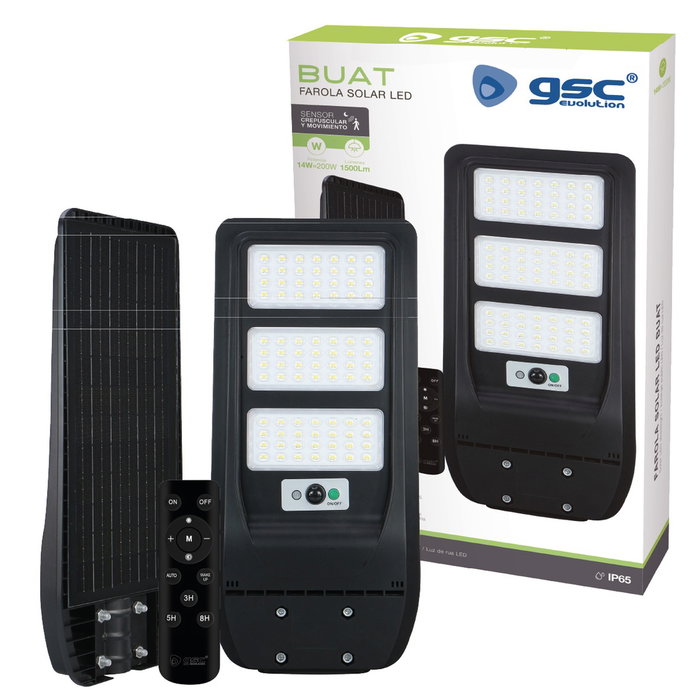 GSC Evolution Farola solar LED Buat 14W 4000K IP65 avec capteur de mouvement