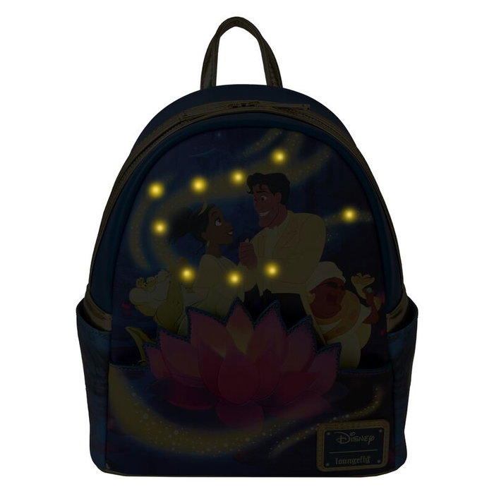 Loungefly Sac à dos Disney 15th Anniversary Tiana et la Grenouille 26 cm en simili cuir vegan avec détails phosphorescents et LED