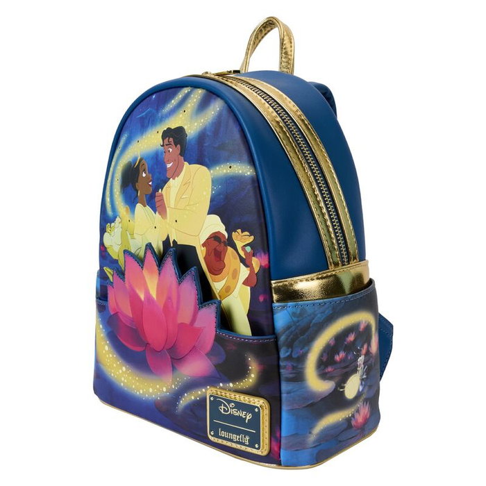 Loungefly Sac à dos Disney 15th Anniversary Tiana et la Grenouille 26 cm en simili cuir vegan avec détails phosphorescents et LED