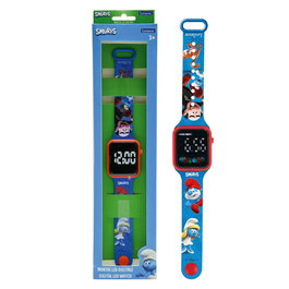 LEXIBOOK Montre Digital LED pour Enfants avec Bracelet Réglable - Affichage 12/24 Heures - Apprentissage du Temps - Montre Schtroumpfs