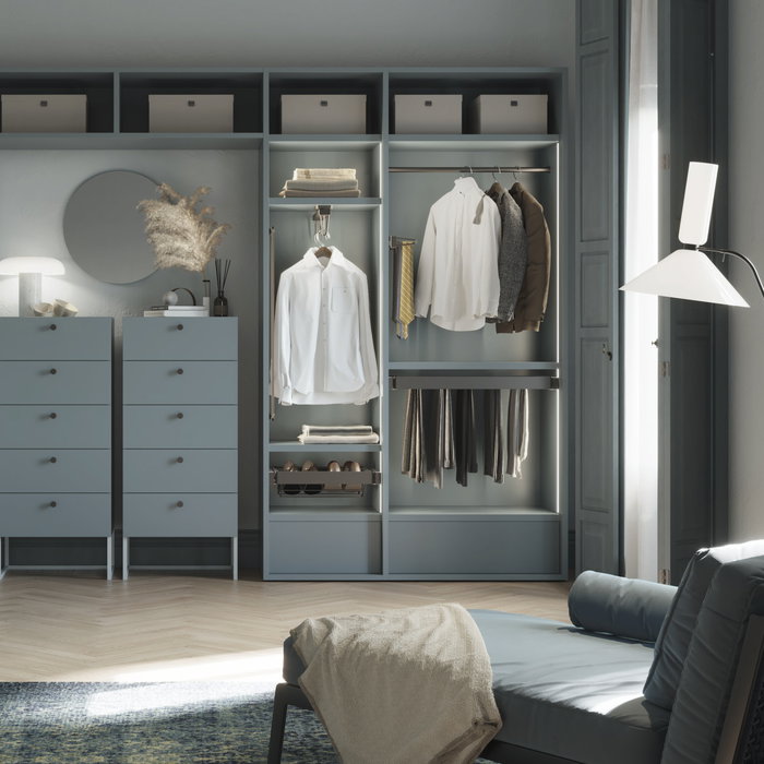 Emuca Lot de 2 rails ronds pour armoires D.28mm longueur 1.15m avec supports, Aluminium et Zamak, Titane