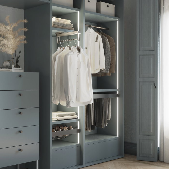 Emuca Lot de 2 rails ronds pour armoires D.28mm longueur 1.15m avec supports, Aluminium et Zamak, Titane