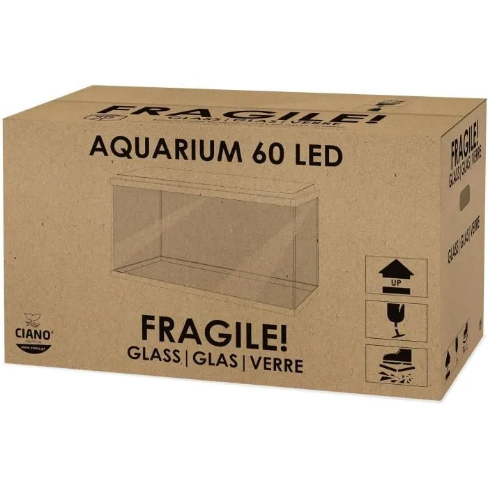 Ciano Aquarium Blanc 60 cm - 58 Litres avec Filtre, Éclairage LED, Chauffage et Consommables pour Poissons d'Eau de Mer