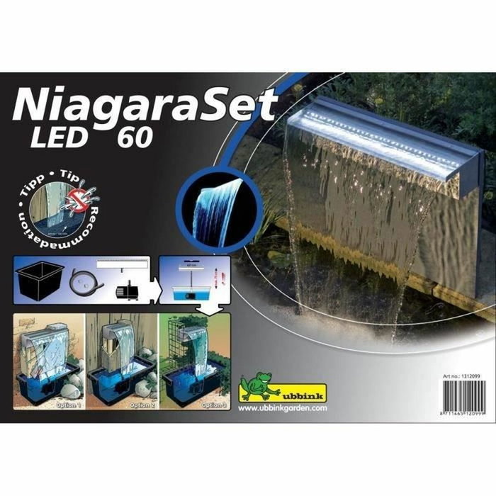Ubbink Kit Cascade Niagara 60 LED avec Lame d'eau Inox
