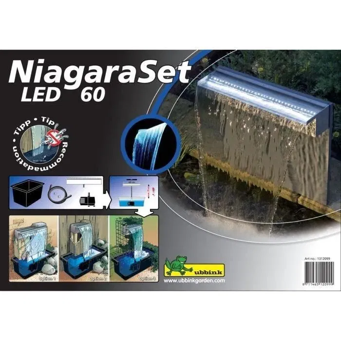 Ubbink 401379 Ensemble cascade Niagara 60 cm avec éclairage LED et pompe pour bassin de jardin