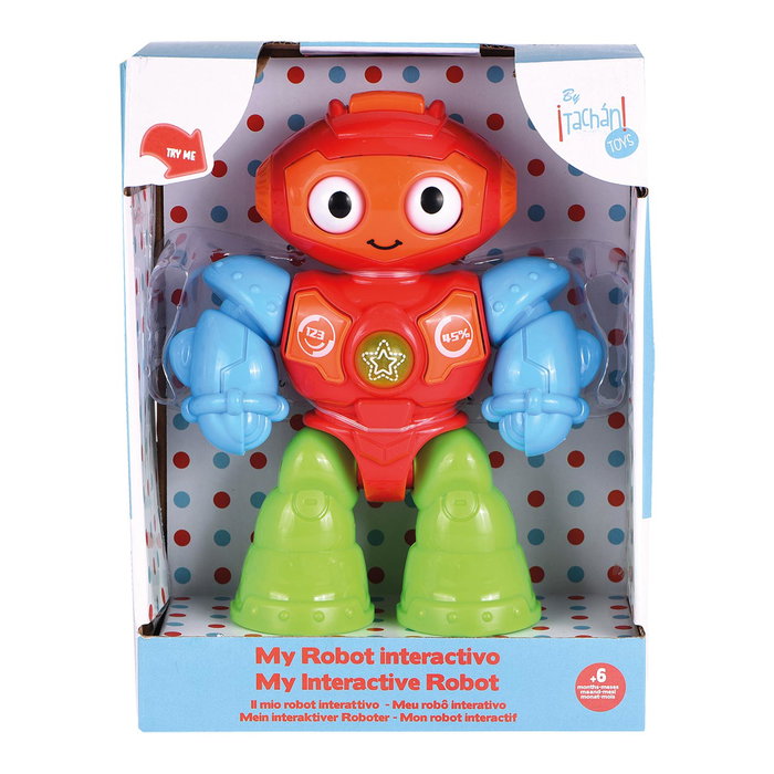 TACHAN Robot Mini Interactif avec Lumières et Sons, Visage Changeant, Bras et Jambes Mobiles, Fonctionne en 6 Langues, Jouet Éducatif pour Enfants dès 6 Mois