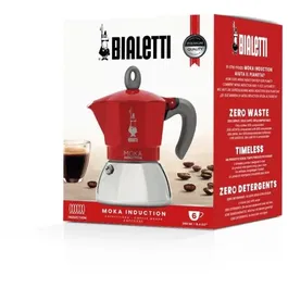 Bialetti Cafetière italienne New Moka Induction, 6 tasses (0,28 L), rouge, compatible toutes plaques dont induction