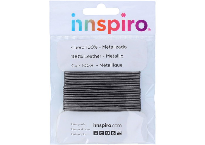 Innspiro Cordon en cuir métallique argenté vieilli 1,0 mm, 5 m Innspiro Cordon en cuir métallique argenté vieilli 1,0 mm, 5 m