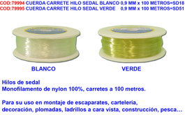 Corde de moulinet fil de pêche blanc 0,9 mm x 100 m SD18