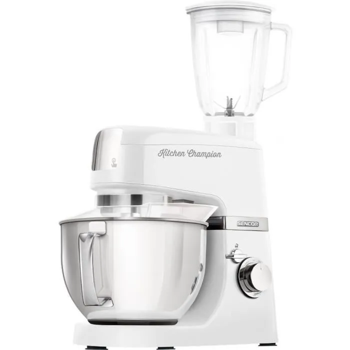 Sencor Kitchen Champion STM 6350WH - Robot pâtissier 1000 W, bol 4.5 L, 8 vitesses, pétrissage planétaire, accessoires inclus (hachoir, batteur, fouet) - Blanc